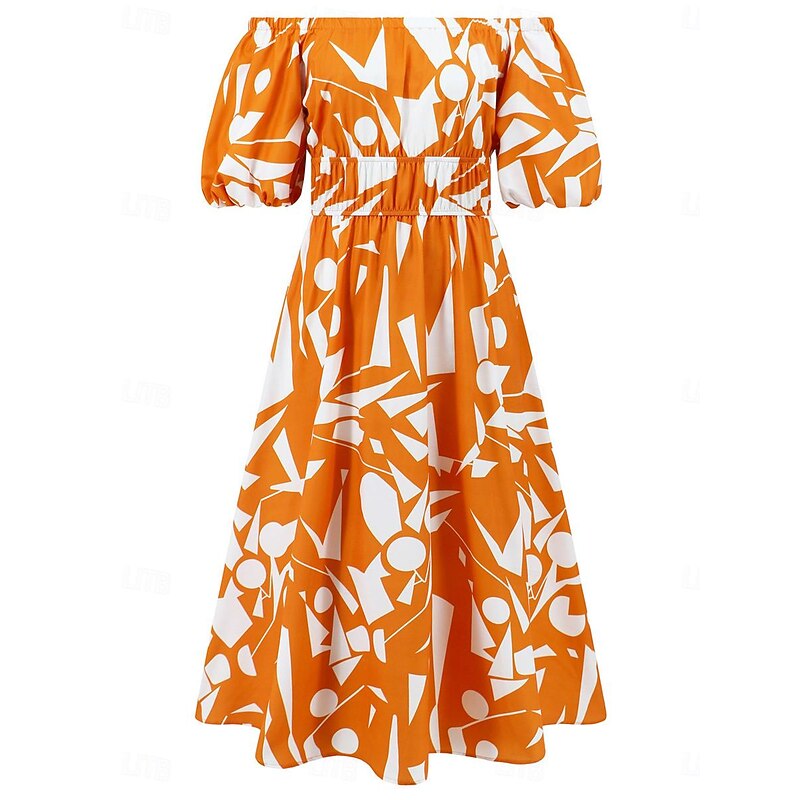 Women's Casual Dress Floral Leaf Backless Print Off Shoulder Puff Sleeve Long Dress Maxi Dress Stylish Casual Daily Date Half Sleeve Summer3