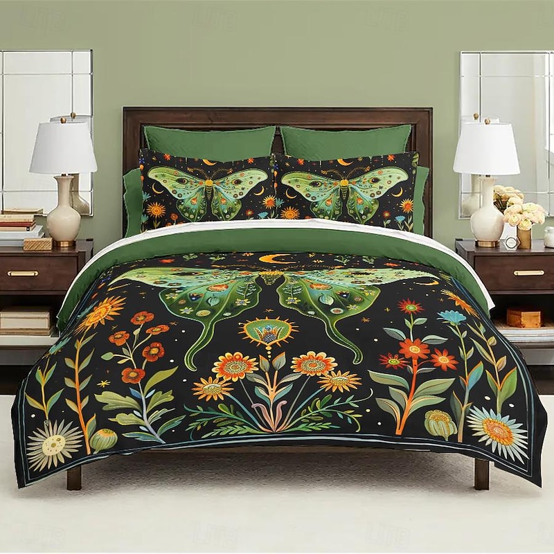 Forest Fairy Tales Duvet Cover Set Cotton Tropical Plants Pattern Set Soft 3-Piece Luxury Bedding Set Home Decor Gift Twin Full King Queen Size Duvet Cover3