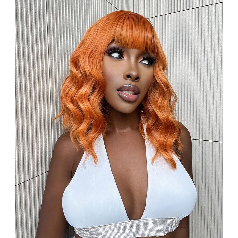 Synthetic Wig Uniforms Career Costumes Princess Curly Wavy Middle Part With Bangs Machine Made Wig 14 inch Orange Synthetic Hair Women's Cosplay Party Fashion Orange4
