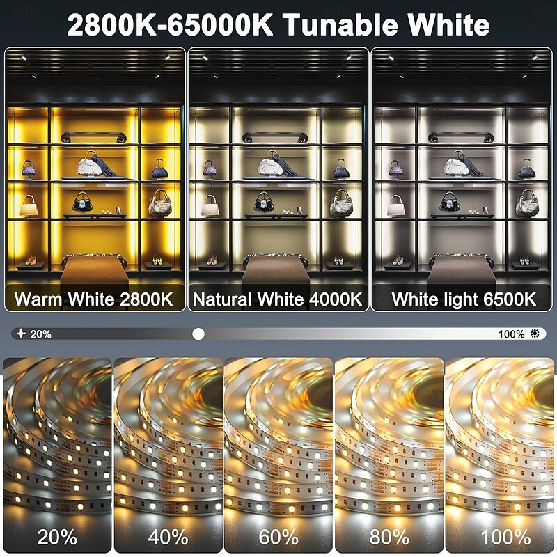 USB LED Strip Light 3 Colors for TV 1-5M USB 5V Flexible Light Strip with Self-adhesive Dimmable Dual Color LED light Strip 2800K-6500K Warm White to Daylight Suitable for Stairs Wardrobes Kitchens Mirrors4