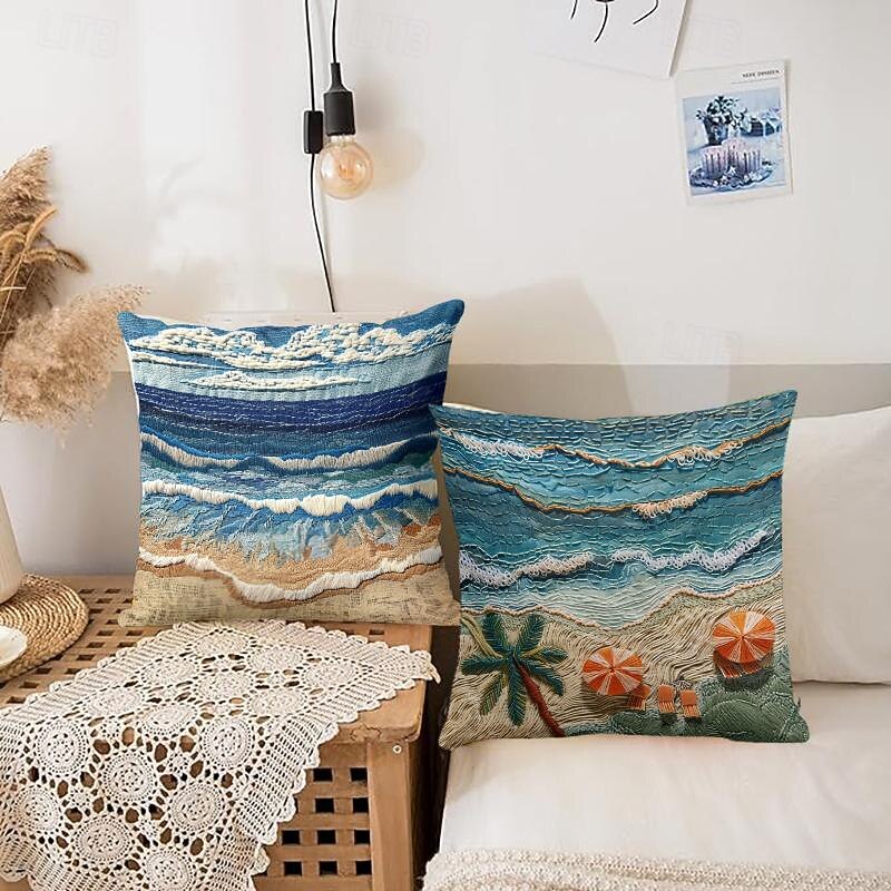 Ocean Beach Sunset Velvet Pillow Cover 16/18/20 Inch4