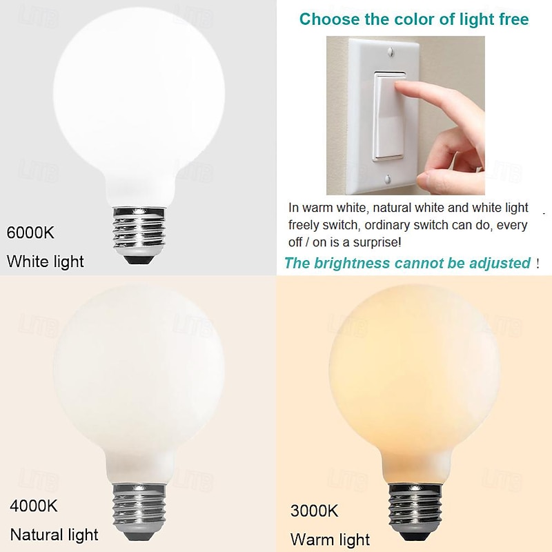 2pcs Globe LED Edison Bulb G80 7W  G95 9W G125 10W  E26/E27 Base Opalescent Glass Facing Very Suitable for Dresser Vanity Mirror Floor Lamp AC85-265V3