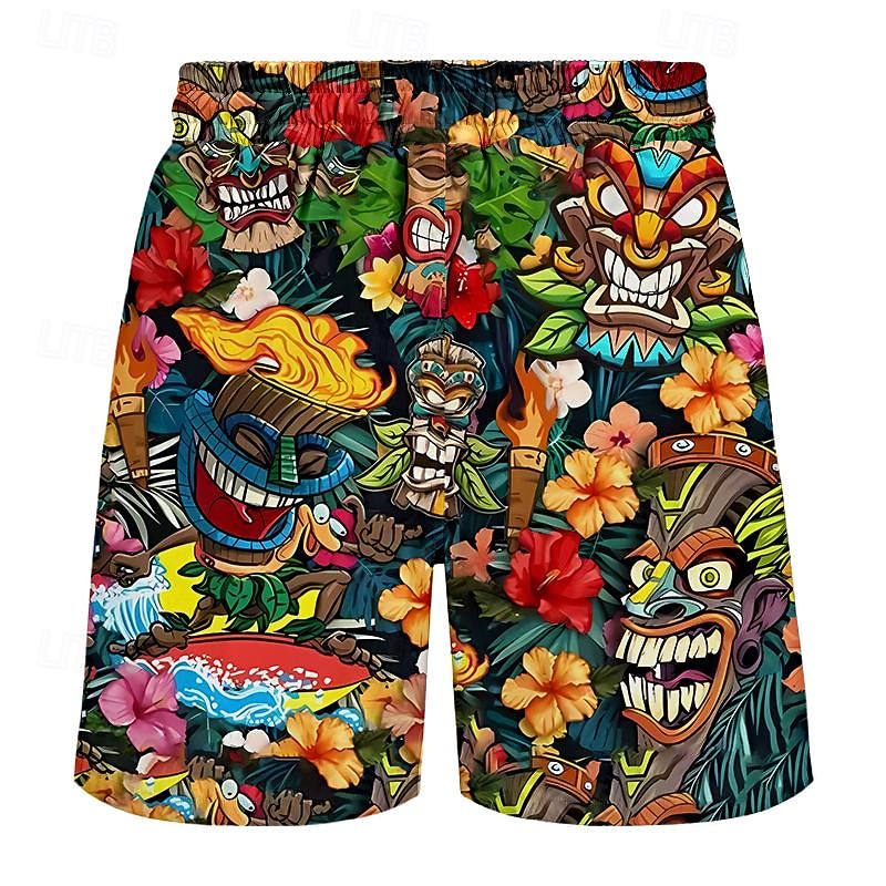 Men's Mask Indian Culture Flower / Plants Swim Trunks Swim Shorts Board Shorts Mid Waist Fashion Streetwear Designer Casual Daily Holiday Pocket Drawstring Elastic Waist Designer Clothing Apparel2