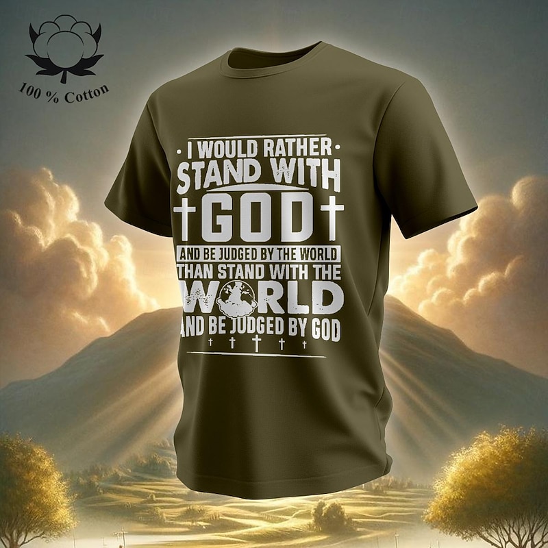 Men's Graphic Tee: Christian Faith Statement 'Stand With God, Be Judged By God' 100% Cotton Short Sleeve2