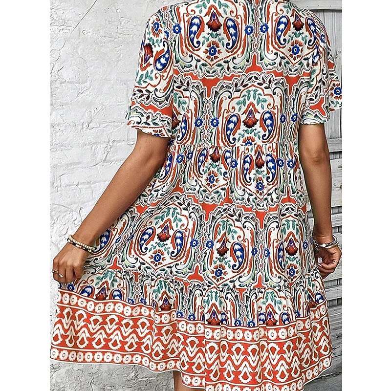 Women's Mini Dress Petite Dress Casual Dress Boho Chic Dresses Summer Dress Boho Dress Casual Boho Vacation Daily Beach Loose Fit Floral Short Sleeve V Neck Red Blue Fuchsia Summer2