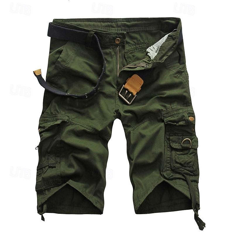 Men's Cargo Shorts Bermuda shorts Hiking Shorts Leg Drawstring Multi Pocket 6 Pocket Plain Comfort Knee Length Daily Sports Streetwear Stylish ArmyGreen Black Micro-elastic