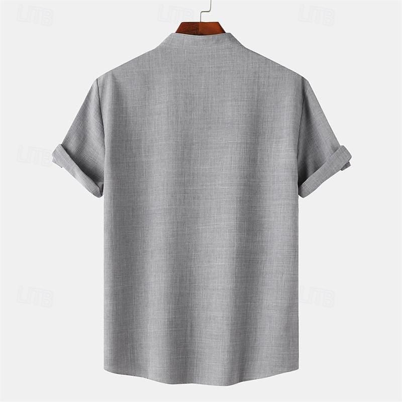 Men's Shirt Linen Shirt Chinese Collar Shirt Mandarin Collar Shirt Casual Shirt Cotton Shirt Plain Vacation Street Black Yellow Light Green Pink Short Sleeve Band Collar Summer Clothing Apparel 6