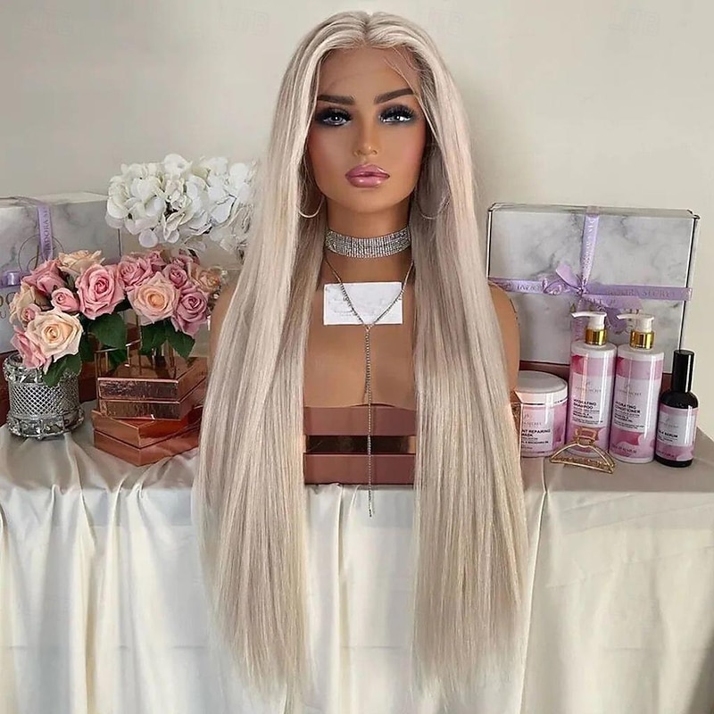 Ash Blonde Straight Remy Human Hair Lace Front Wig Preplucked Brazilian Virgin Hair  Lace Front Human Hair Wigs with Baby Hair for Women4