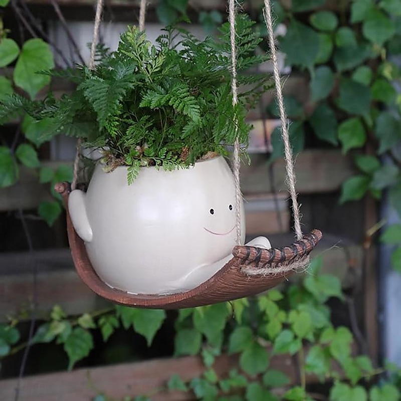 1pc Unique Hanging Resin Head Swinging Plant Pot For Succulents Hanging Planter Swing Face Plant Pot Hammock Flower PotsSmall Cute Smile Face Wall Res