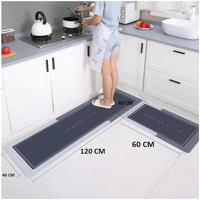 2 Piece Waterproof and Oil-Proof Kitchen Anti-Slip Mat, Bathroom Anti-Slip Mat, Bedroom Cushion, Living Room Carpet, Door Mat, Kitchen Carpet- 40 * 60cm + 40 * 120cm2