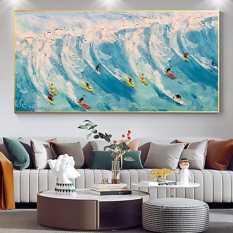 Mintura Handmade Surfing Oil Paintings On Canvas Large Wall Art Decoration Modern Abstract Seascape Picture For Home Decor Rolled Frameless Unstretched Painting