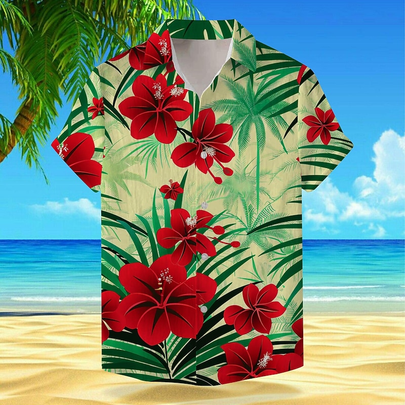 Men's Floral Tropical Flowers Shirt Summer Hawaiian Shirt Aloha Shirt Short Sleeve Shirt Turndown Vacation Hawaiian Outdoor Vacation Hawaiian Red Blue Orange S M L