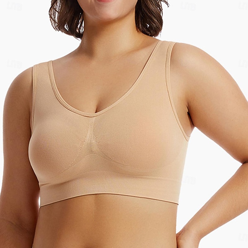 Women's Top Pure Color Sport Basic Home Gyms Nylon Breathable V Wire Sleeveless Bra Chest pads Summer Spring Home Outfits