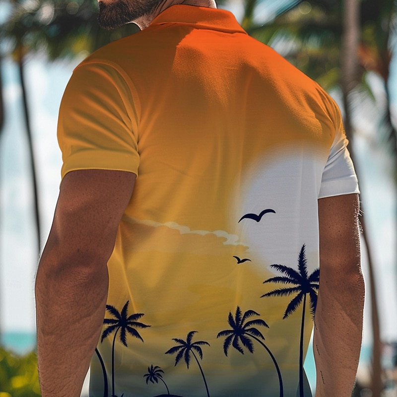 Kentucky Derby Men's Palm Tree Hawaiian Polo Shirts Golf Shirt Short Sleeve Polo Shirts Collared Shirts Beach Wear Vacation Wear Tropical Wear Party Outfits Buttons 3D Print Spring & Summer Yellow2