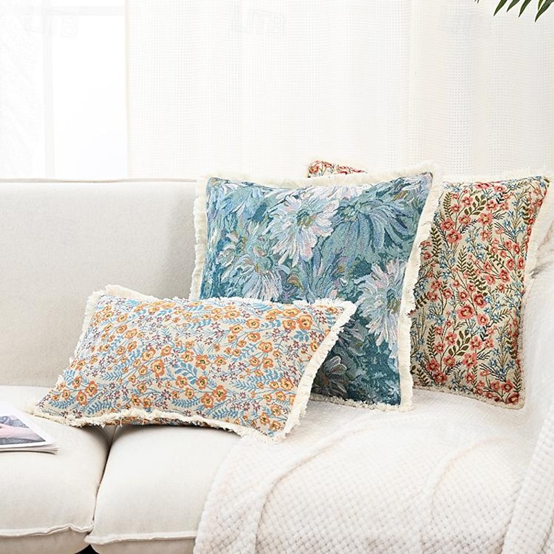 1 pcs Cotton Pillow Cover, Floral Geometric Rectangular Square Traditional Classic3