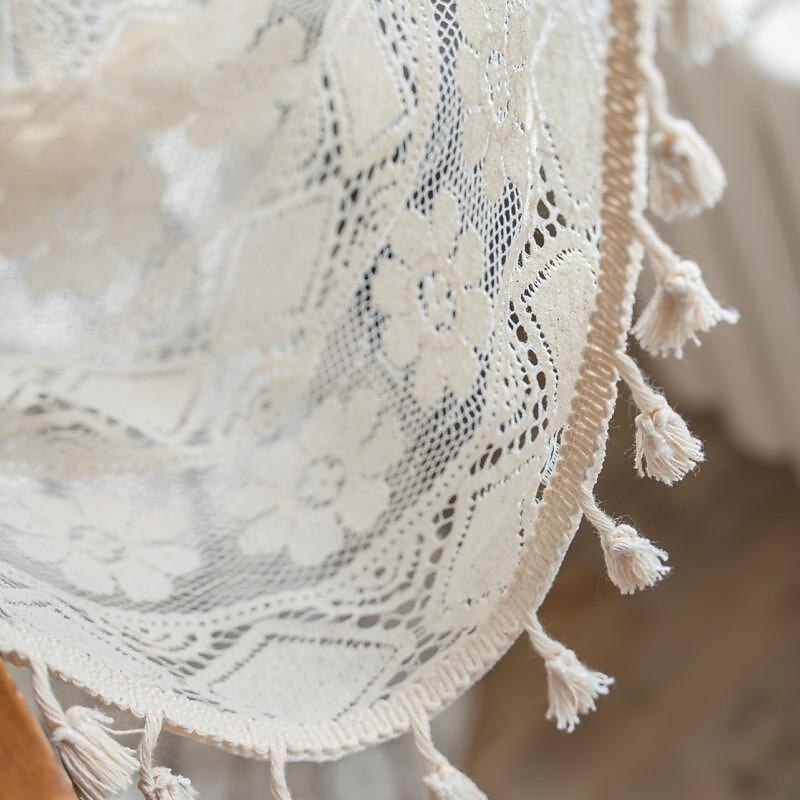 Boho Lace Window Curtain with Tasssel, Vintage Floral Geometric Crochet Curtains Panel Light Filtering Rod Pocket Window Drapes for Bedroom Living Room, 1 Panel3