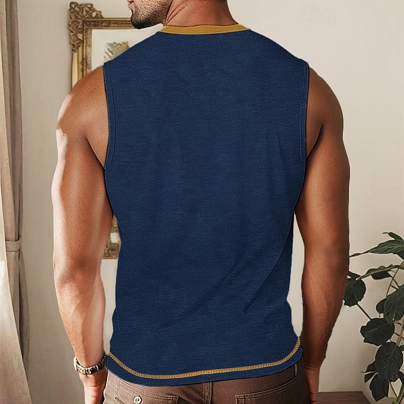 Men's Tank Top Undershirt Sleeveless Shirt Wife beater Shirt Sleeveless Henley Summer Plain Fashion Designer Muscle Patchwork Outdoor Going out Gym Royal Blue Purple Brown Top Tee for Men2