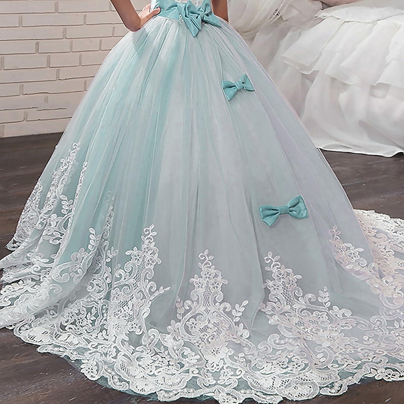 Kids Girls' Flower Girl Dress Dress Sleeveless Wedding Party Bow Elegant Vintage Lace Tulle Maxi 4-13 Years White Pink Red4
