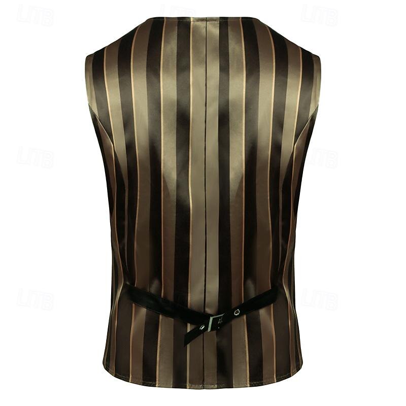 Retro Vintage Rococo 19th Century Vest Waistcoat Aristocrat Slim Fit Stripes Fancy Dress Men's Royal Carnival New Year Masquerade Party Party / Evening Carnival of Venice Adults' Vest4
