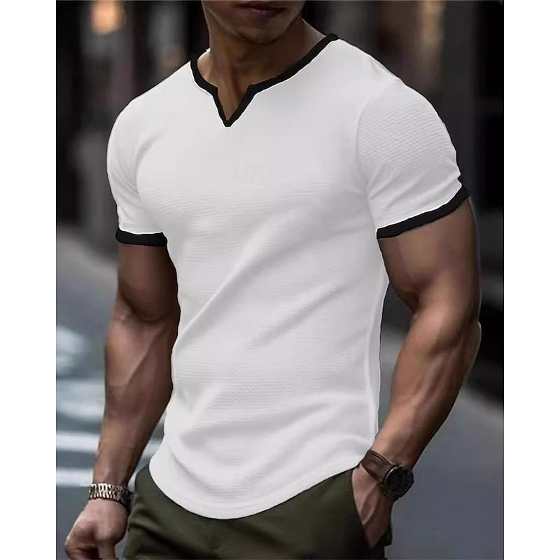 Men's T Shirt Tee Short Sleeve Shirt Tee Top Short Sleeve V Neck Spring & Summer Color Block Fashion Designer Basic Patchwork Vacation Street Going out Black White Green Top Tee for Men4