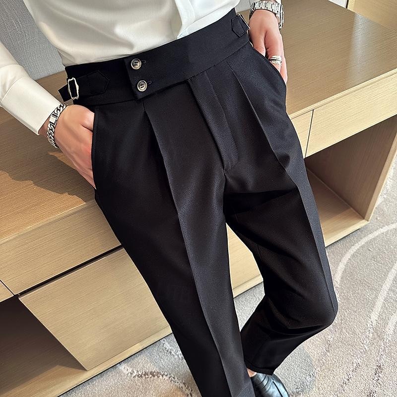 Men's Graduation Dress Pants Trousers Suit Pants Gurkha Pants Pocket Plain Comfort Breathable Outdoor Daily Going out Fashion Casual Black White2