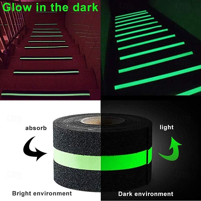 1 Roll Anti-slip Traction Tape With Dark Green Stripe Friction Grinding Adhesive For Indoor Outdoor Stair Treads Glow in the Dark2