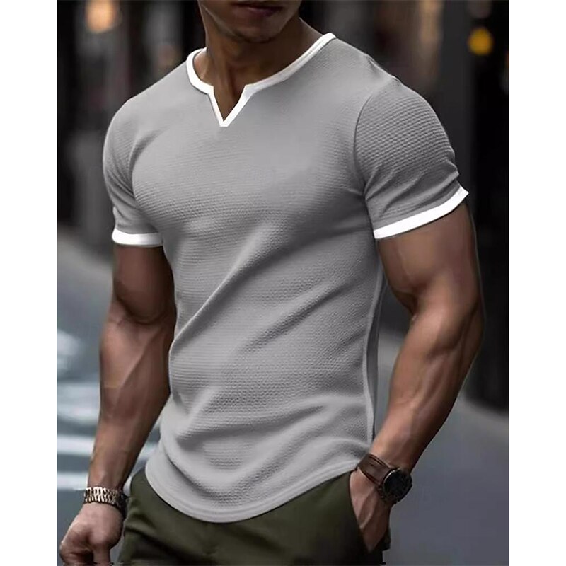 Men's T Shirt Tee Short Sleeve Shirt Tee Top Short Sleeve V Neck Spring & Summer Color Block Fashion Designer Basic Patchwork Vacation Street Going out Black White Green Top Tee for Men