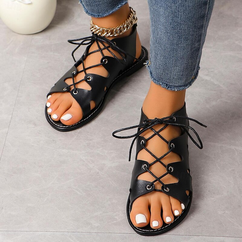 Women's Gladiator Lace-Up Sandals – Open-Toe Flat Summer Shoes for Casual, Beach, and Boho Style4
