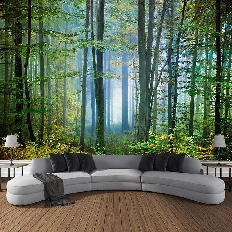Forest Green Hanging Tapestry Wall Art Large Tapestry Mural Decor Photograph Backdrop Blanket Curtain Home Bedroom Living Room Decoration3