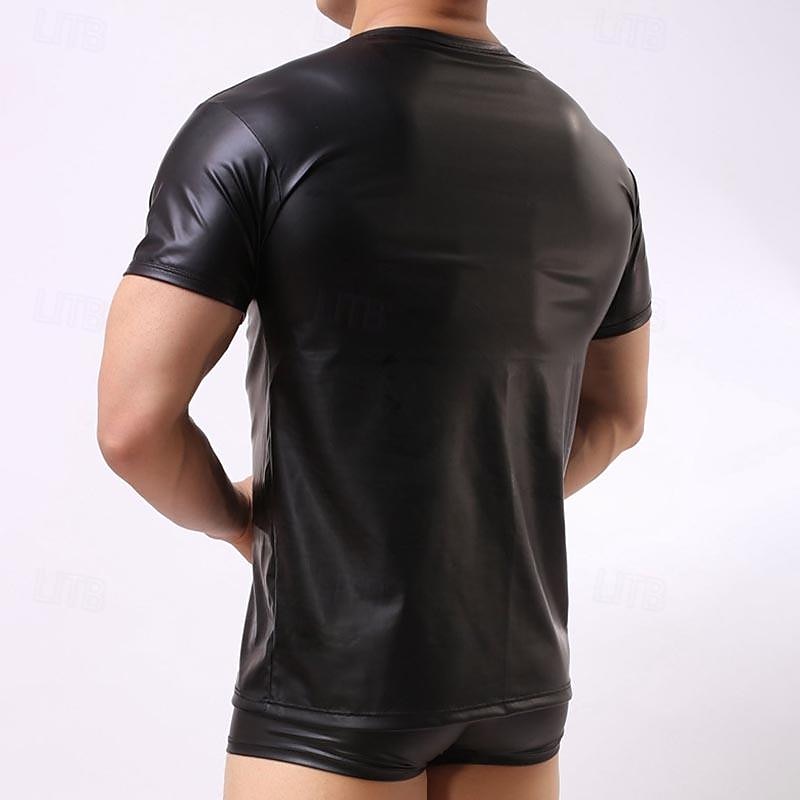 Dance Costumes Exotic Dancewear Pole dance Top Pure Color Splicing Men's Performance Training Short Sleeve High PU4