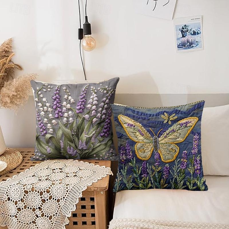 Embossed Floral Butterfly Velvet Pillow Cover 16/18/20 Inch for Sofa Decor Lumbar Pillow3