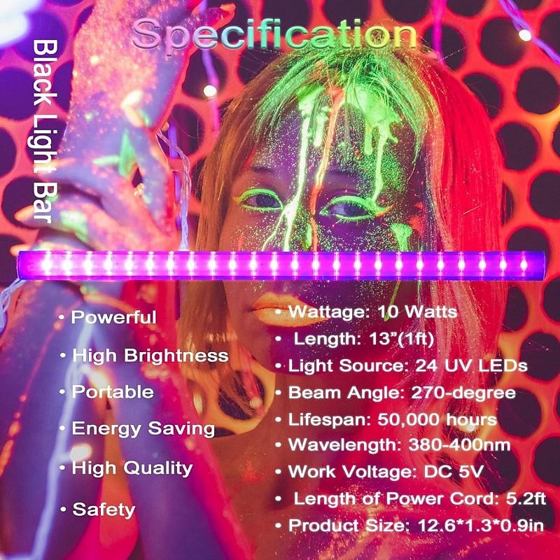 LED Blacklight Bar UV Strip Light Purple USB Interface with Switch T5 Integrated Bulb 6W for Blacklight Poster Body Paint Glow Halloween Decor Christmas Party Atmosphere Fluorescent Tapestry Poster4