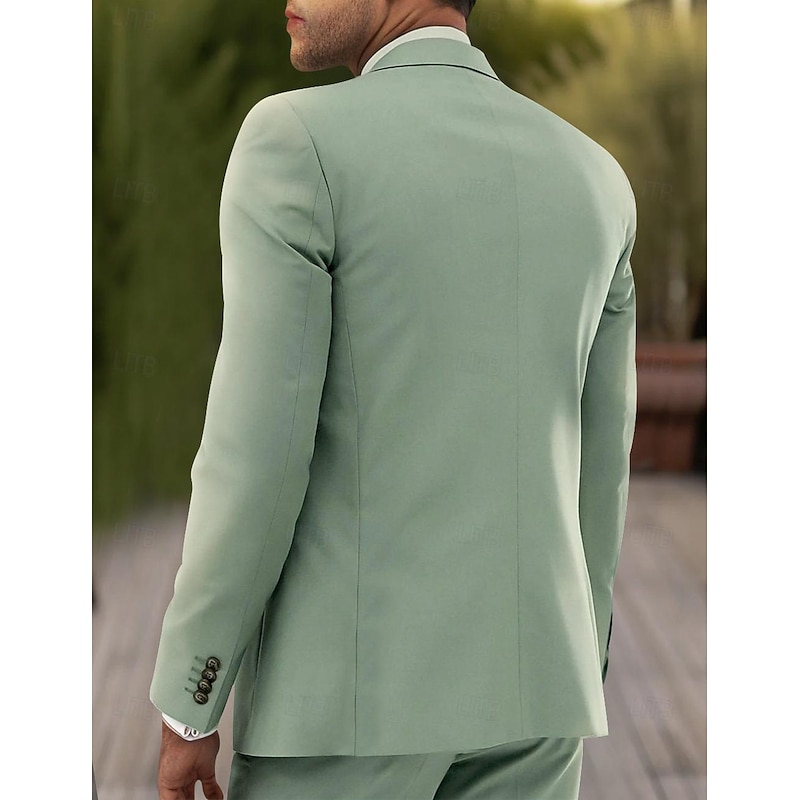 Men's Wedding Prom Suits Notch Burgundy Sage Daily Lightweight Solid Colored Tailored Fit 3 Piece Single Breasted Two-buttons2