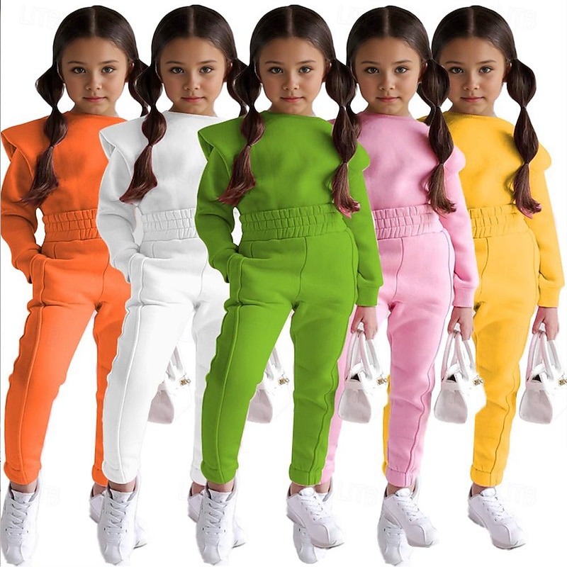 2 Pieces Toddler Girls' Solid Color Hoodie & Sweatpants Set Set Long Sleeve Cool Outdoor 3-7 Years Fall White Pink Orange