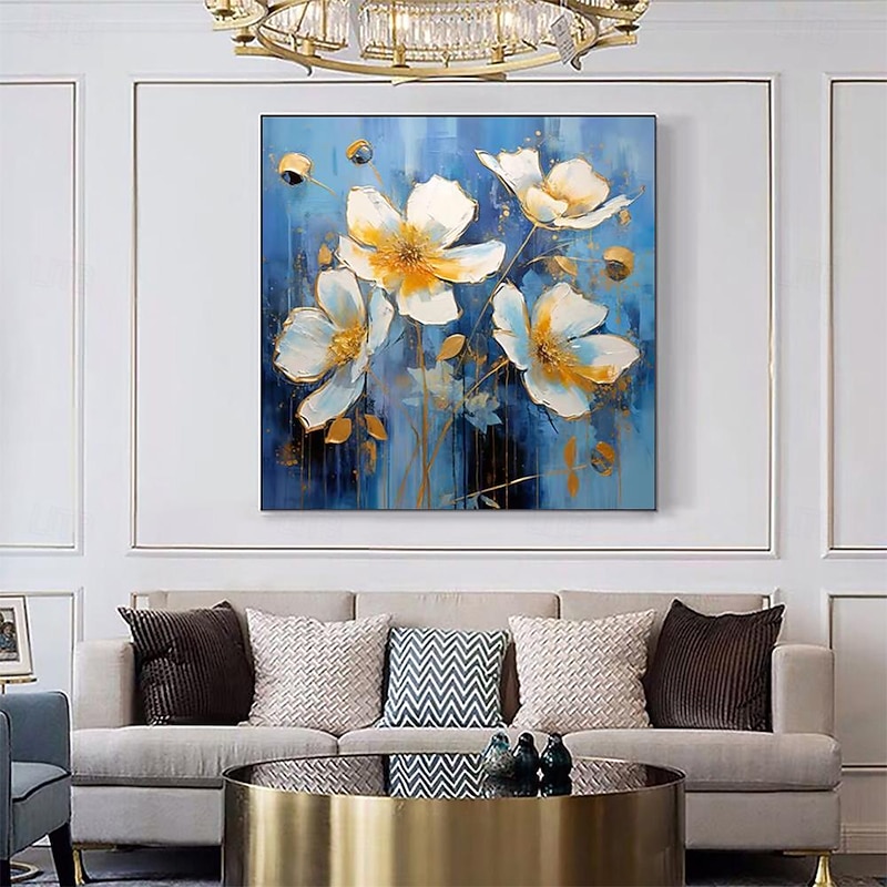 Oil Painting Handmade Hand Painted Square Wall Art Impression Flowers Canvas Painting Home Decoration Decor Stretched Frame Ready to Hang3