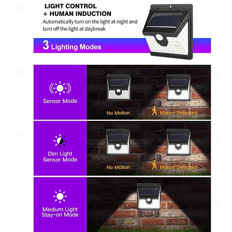 Solar Outdoor Wall Light 40LED IP65 Waterproof Sports Outdoor Wall Light Courtyard Garage Lighting Outdoor Garden 1PC3
