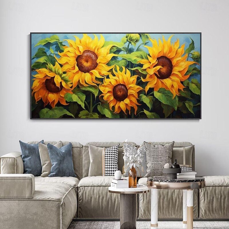 Large Size Handmade Oil Painting Canvas Wall Art Decoration 3D Palette Knife Sunflower Flowers for Home Decor Rolled Frameless Unstretched Painting2