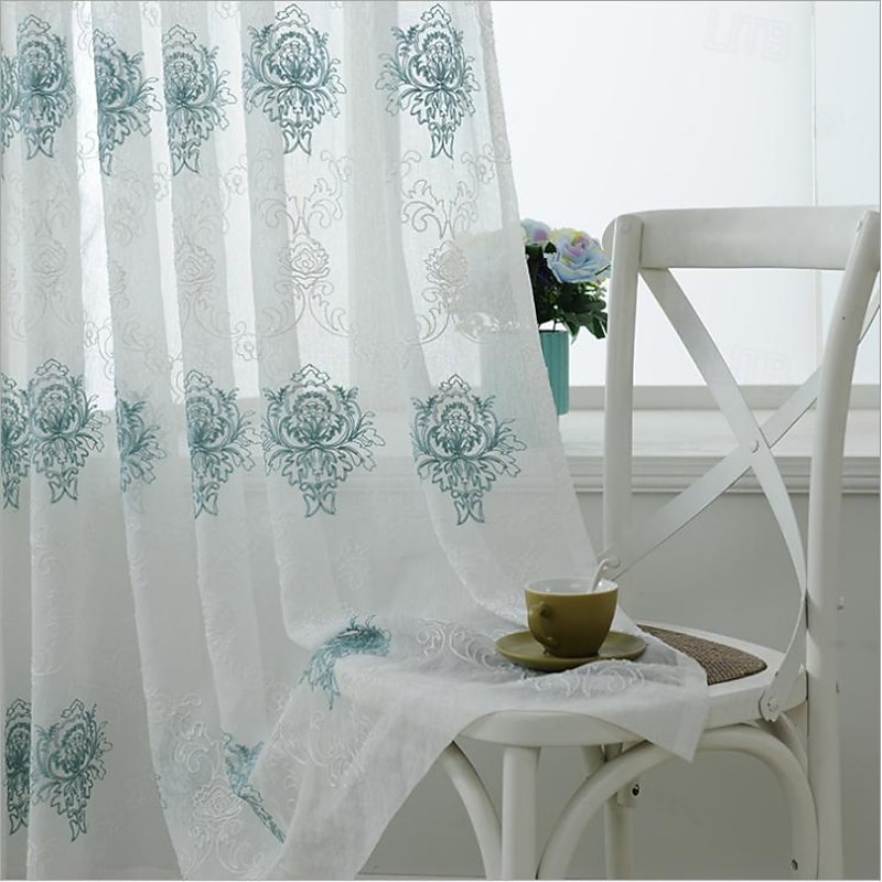 One Panel Mediterranean Style High-End Embroidered Window Screen Living Room Bedroom Dining Room Semi Transparent Screen Curtain