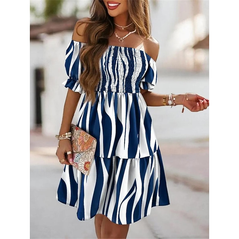 Women's Casual Dress Floral Leaf Backless Print Off Shoulder Mini Dress Stylish Casual Daily Vacation Half Sleeve Summer2