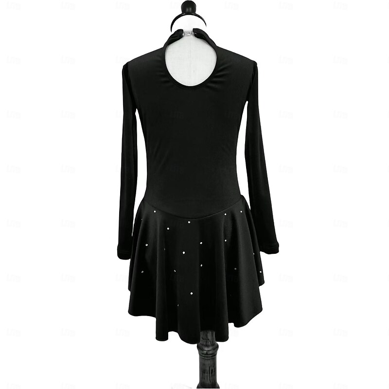 Figure Skating Dress Women's Girls' Ice Skating Dress Black Burgundy Royal Blue Patchwork Mesh Spandex Stretchy Training Practice Professional Skating Wear Thermal Warm Classic Crystal / Rhinestone4