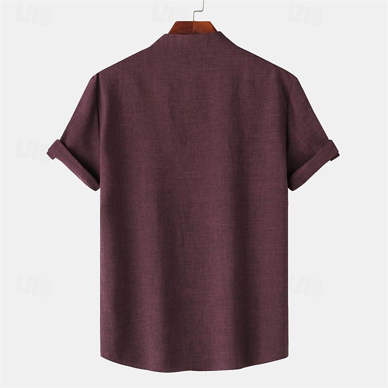 Men's Shirt Linen Shirt Chinese Collar Shirt Mandarin Collar Shirt Casual Shirt Cotton Shirt Plain Vacation Street Black Yellow Light Green Pink Short Sleeve Band Collar Summer Clothing Apparel 18