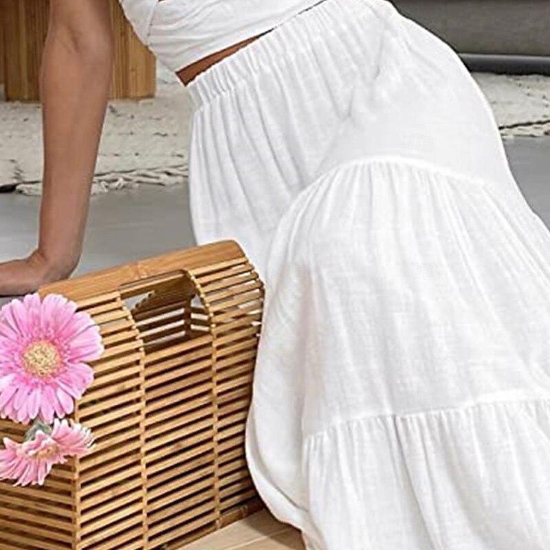 Women's Skirt A Line Swing Maxi Skirts Ruffle Pocket Solid Colored Casual Daily Weekend Summer Fashion Casual Black White Red Light Blue3