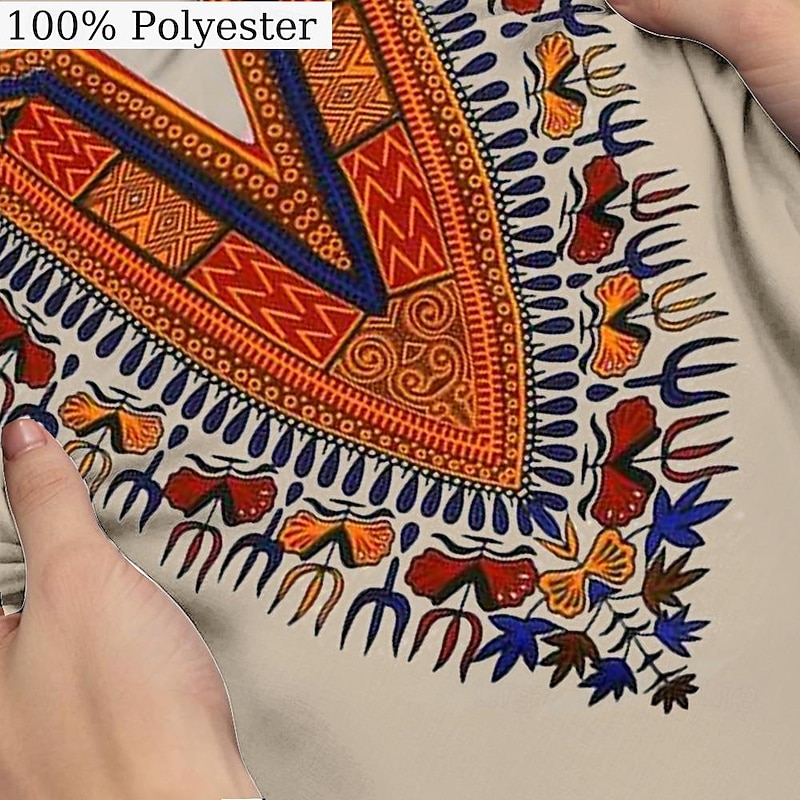 African Pattern V Neck  Men's Ethnic Style 3D Print T shirt Tee Henley Shirt Casual Daily T shirt Khaki Gray Short Sleeve Henley Shirt Summer Clothing Apparel S M L XL 2XL 3XL3