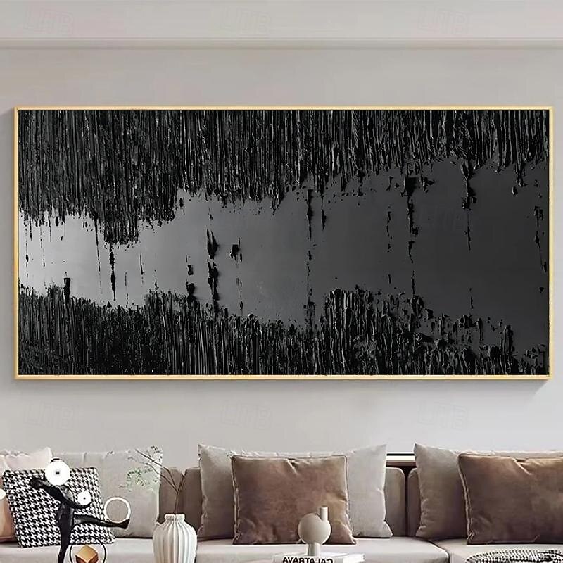 Dark Side of the Moon Wall Art Black Painting Handpainted Oil Painting 3D Textured canvas wall Art Living Room Decoration