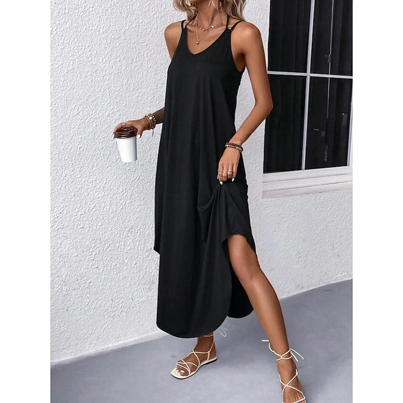 Women's Maxi Dress Black Dress Casual Dress Cocktail Dress Formal Dress Streetwear Maxi Casual Vacation Street Holiday Regular Fit Sleeveless Strap Black Wine Navy Blue Army Green Summer