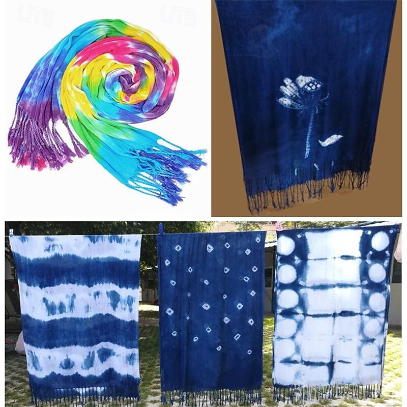 2PCS Tie Dyed Scarf White Cotton and Linen Silk Scarf Long Shawl Scarf Tie Dyed Material DIY 68*190CM