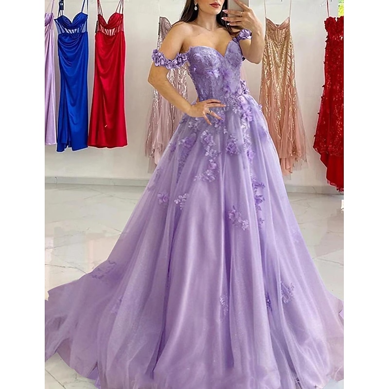 A-Line Prom Dresses Elegant Dress Formal Sweep / Brush Train Sleeveless Sweetheart Tulle with Pleats Sequin Appliques Masquerade Dress3