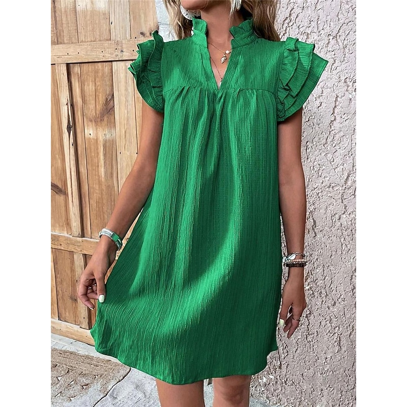 Women's Mini Dress Linen-Inspired Dresses White Dress Casual Dress Tank Dress Streetwear Casual Vacation Street Holiday Regular Fit Short Sleeve Split Neck Black White Red Green Summer4