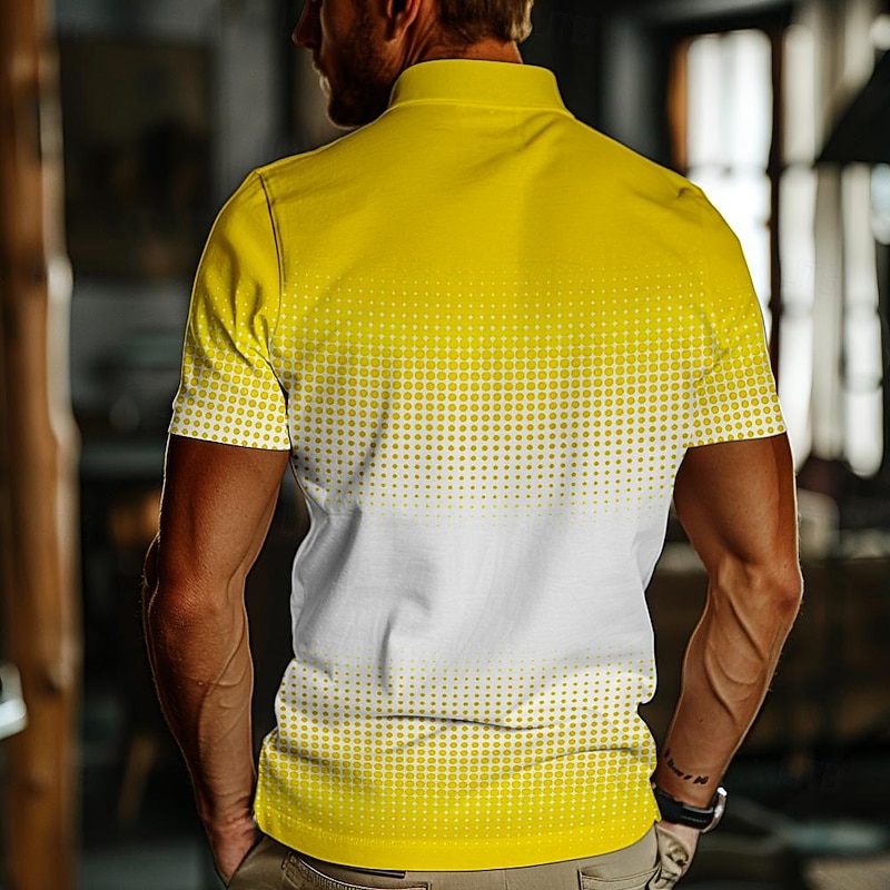 Men's Polka Dot Polo Shirts Golf Shirt Short Sleeve Polo Shirts Collared Shirts Vacation Wear Formal Wear Festival Wear Buttons 3D Print Spring & Summer Light Yellow Lake blue3