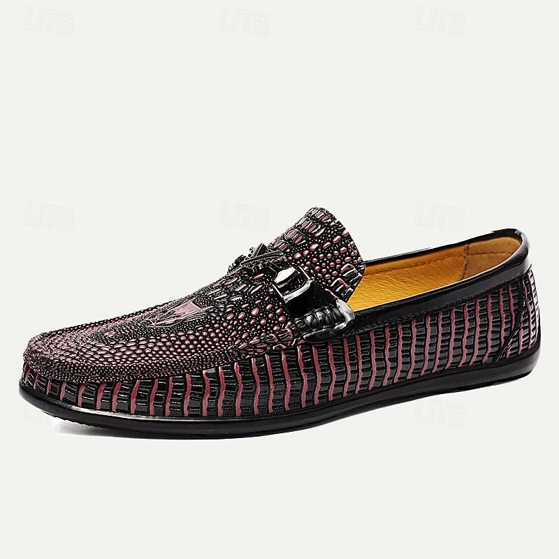 Men's Leather Crocodile Pattern Loafers – Fashion Slip-On Dress Shoes with Buckle Detail for Formal and Casual Occasions2